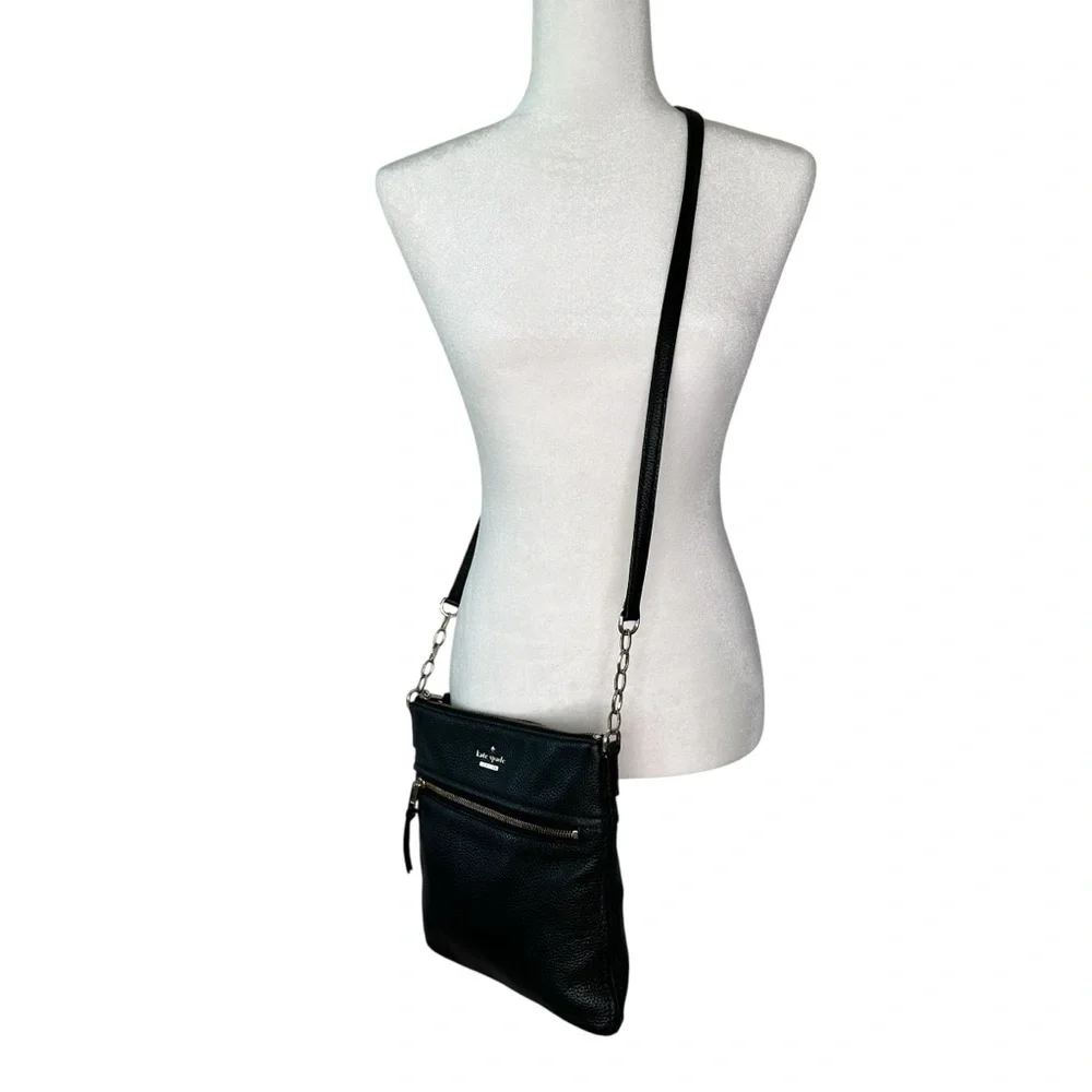 Kate Spade Black Crossbody Bag with Gold Accents Pebbled Leather